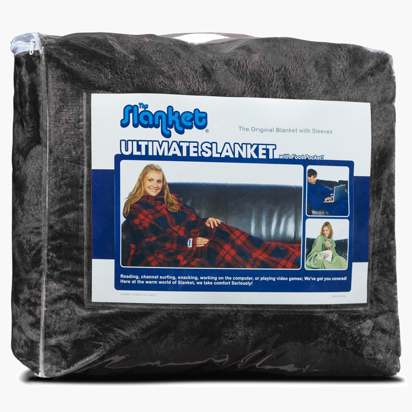 Slanket - The Original Blanket with Sleeves packaging which comes in a zip poly bag