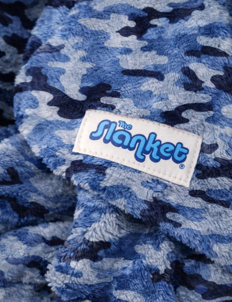 Product image, close up shot of the logo on the sleeves and showing the soft plush feel of the material