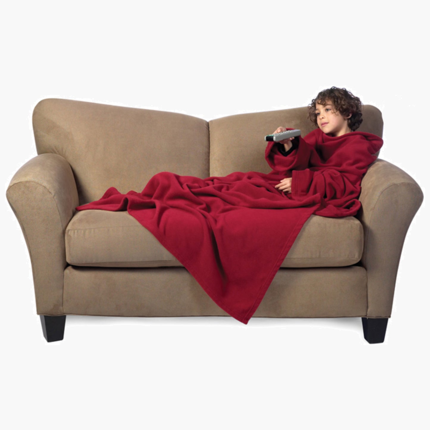 Ultimate Kids Slanket - The Original Blanket with Sleeves shown being used by a kid on a couch