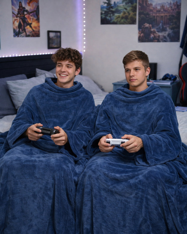 Product image of two young men using Slanket Siamese and playing video games