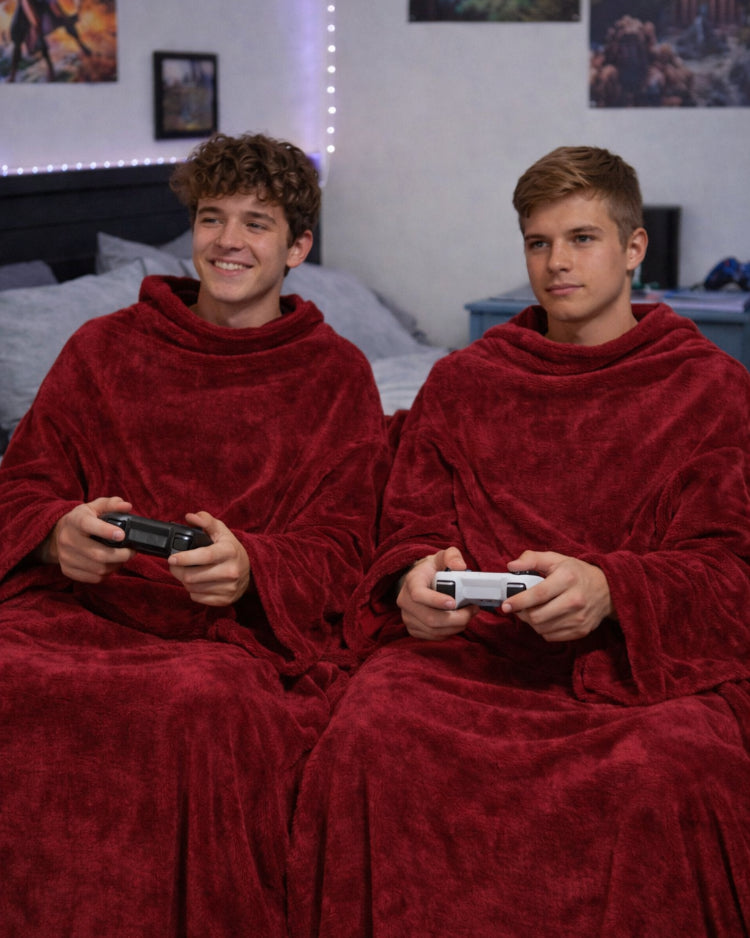 Product image of two young men using Slanket Siamese and playing video games