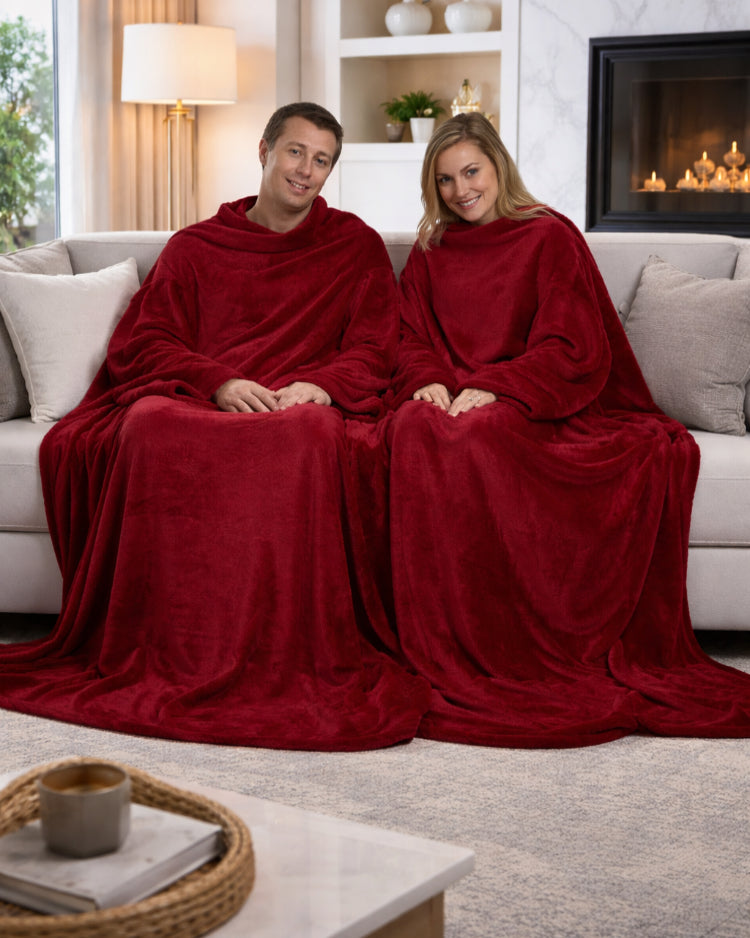 Product image of a man and women using Slanket Siamese and just chatting with each other