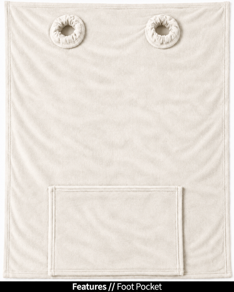Cloud Dancer Slanket laid flat, back view, showing the sleeve openings and built-in foot pocket