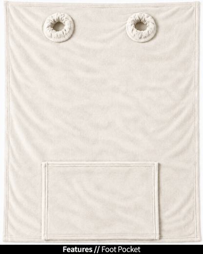 Cloud Dancer Slanket laid flat, back view, showing the sleeve openings and built-in foot pocket