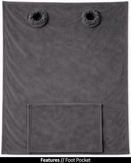 Gray Slanket laid flat, back view, showing the sleeve openings and built-in foot pocket