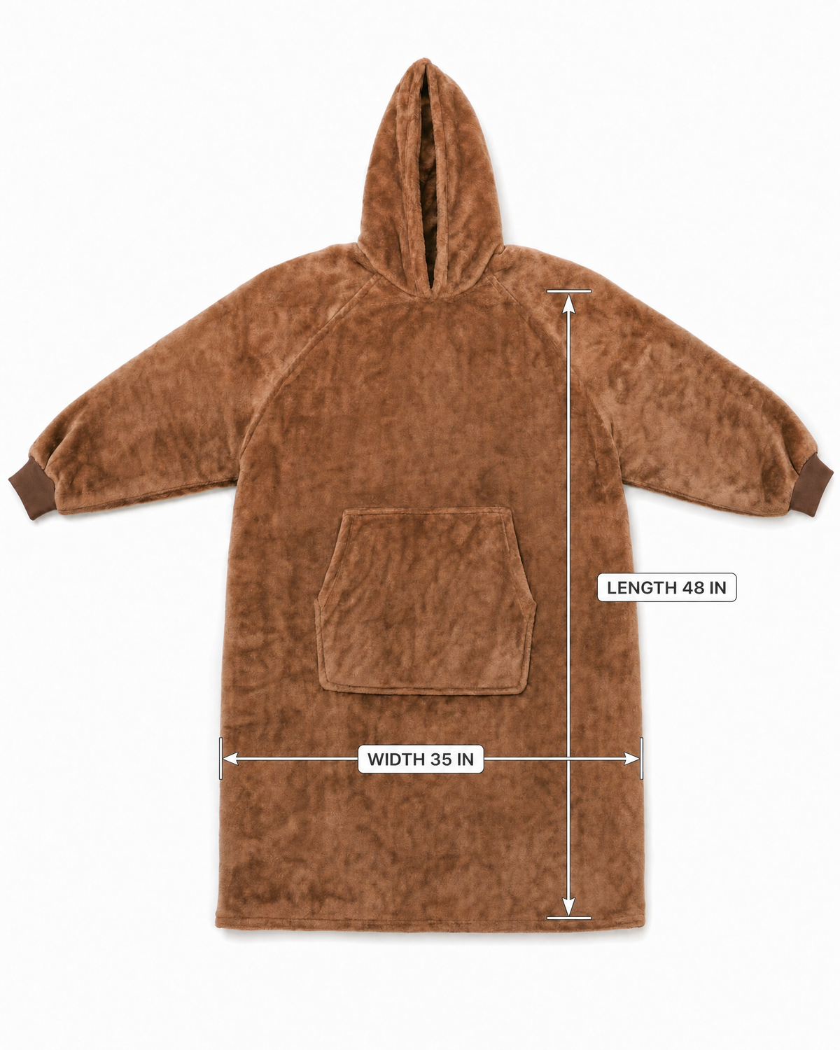 Mocha Mousse Slanket Long Hoodie laid flat with measurement lines