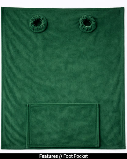 Hunter Green Slanket laid flat, back view, showing the sleeve openings and built-in foot pocket