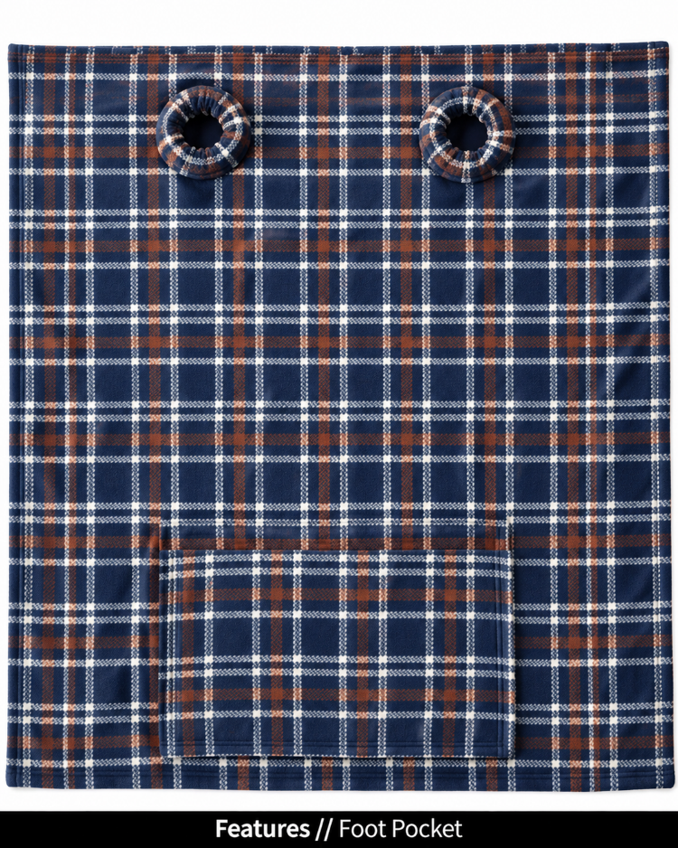 Nor'easter Plaid Slanket Jr. laid flat, back view, showing the sleeve openings and built-in foot pocket