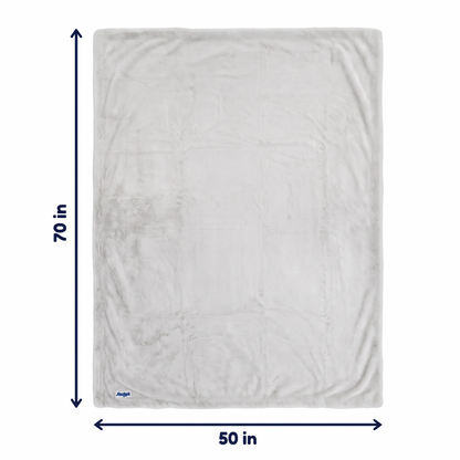 Slanket Rogue in Ghost light gray laid flat, measuring 50 by 70 inches