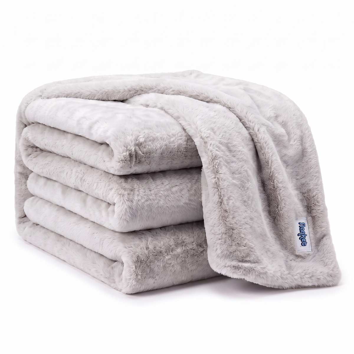 Slanket Rogue plush throw in Ghost light gray folded in a stack