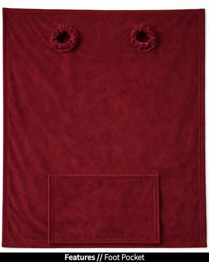 Ruby Wine Slanket laid flat, back view, showing the sleeve openings and built-in foot pocket