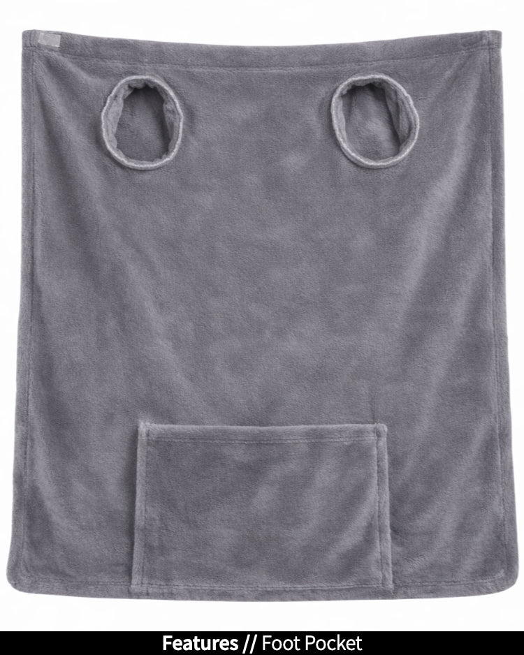 Product Image of the back of Stroller Slanket laid out flat. Showing the sleeve holes and showing the foot pocket