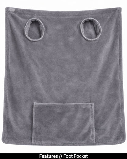 Product Image of the back of Stroller Slanket laid out flat. Showing the sleeve holes and showing the foot pocket