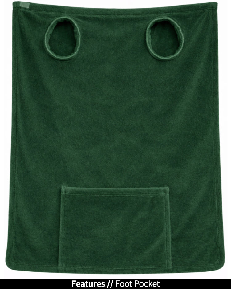 Product Image of the back of Stroller Slanket laid out flat. Showing the sleeve holes and showing the foot pocket