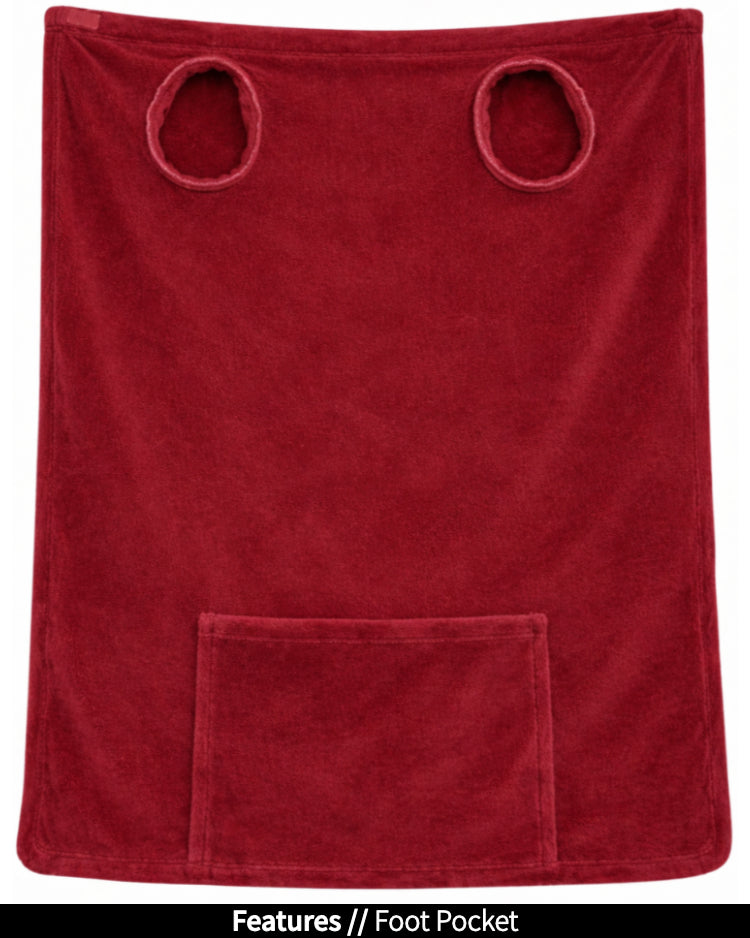 Product Image of the back of Stroller Slanket laid out flat. Showing the sleeve holes and showing the foot pocket