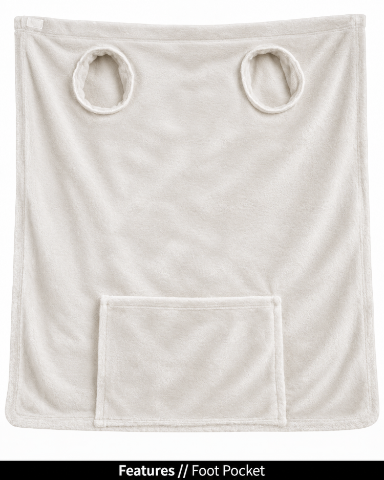 Cloud Dancer Stroller Slanket laid flat, back view, showing the sleeve openings and built-in foot pocket