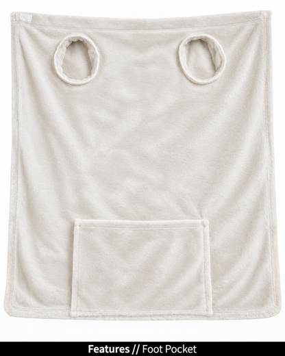 Cloud Dancer Stroller Slanket laid flat, back view, showing the sleeve openings and built-in foot pocket