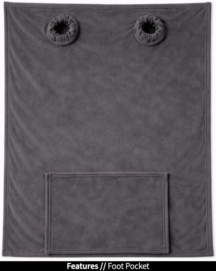 Product Image of the back of Slanket laid out flat. Showing the sleeve holes and showing the foot pocket
