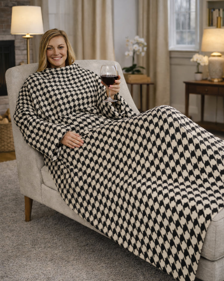 Product image of a women using Slanket and having a glass of wine