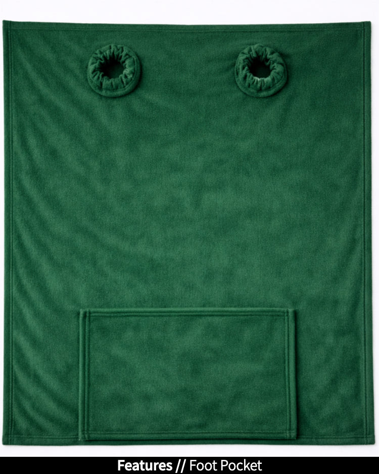 Product Image of the back of Slanket laid out flat. Showing the sleeve holes and showing the foot pocket
