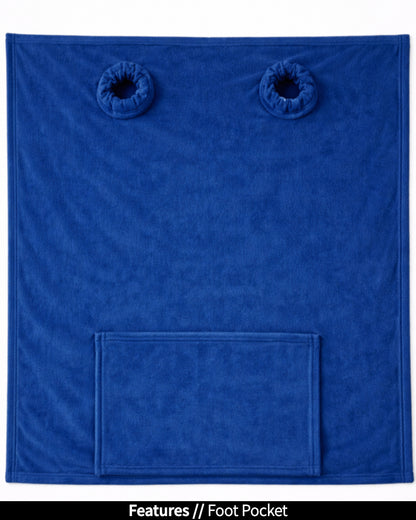 Product Image of the back of Slanket laid out flat. Showing the sleeve holes and showing the foot pocket
