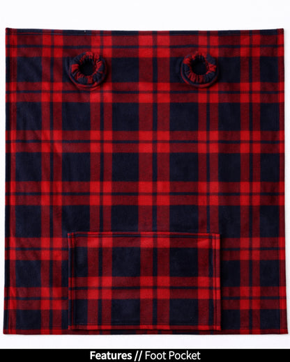 Product Image of the back of Slanket laid out flat. Showing the sleeve holes and showing the foot pocket