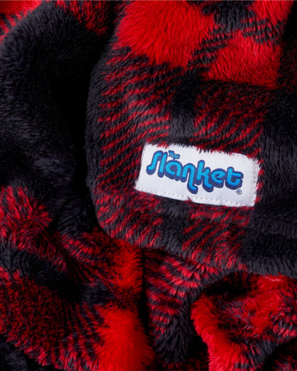 Product image, close up shot of the logo on the sleeves and showing the soft plush feel of the material